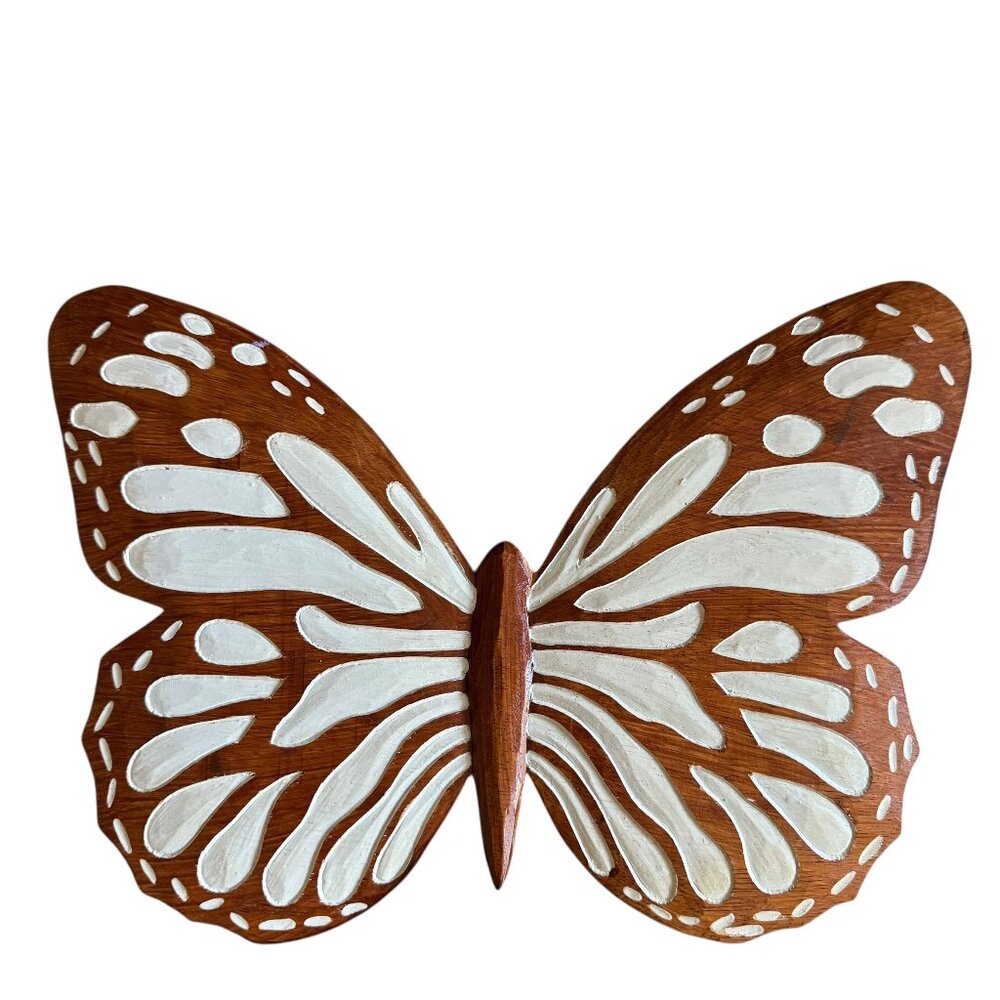 Wooden Painted Butterfly Wall Decor Hanging 15.5" X 10.5" Boho Eclectic Garden